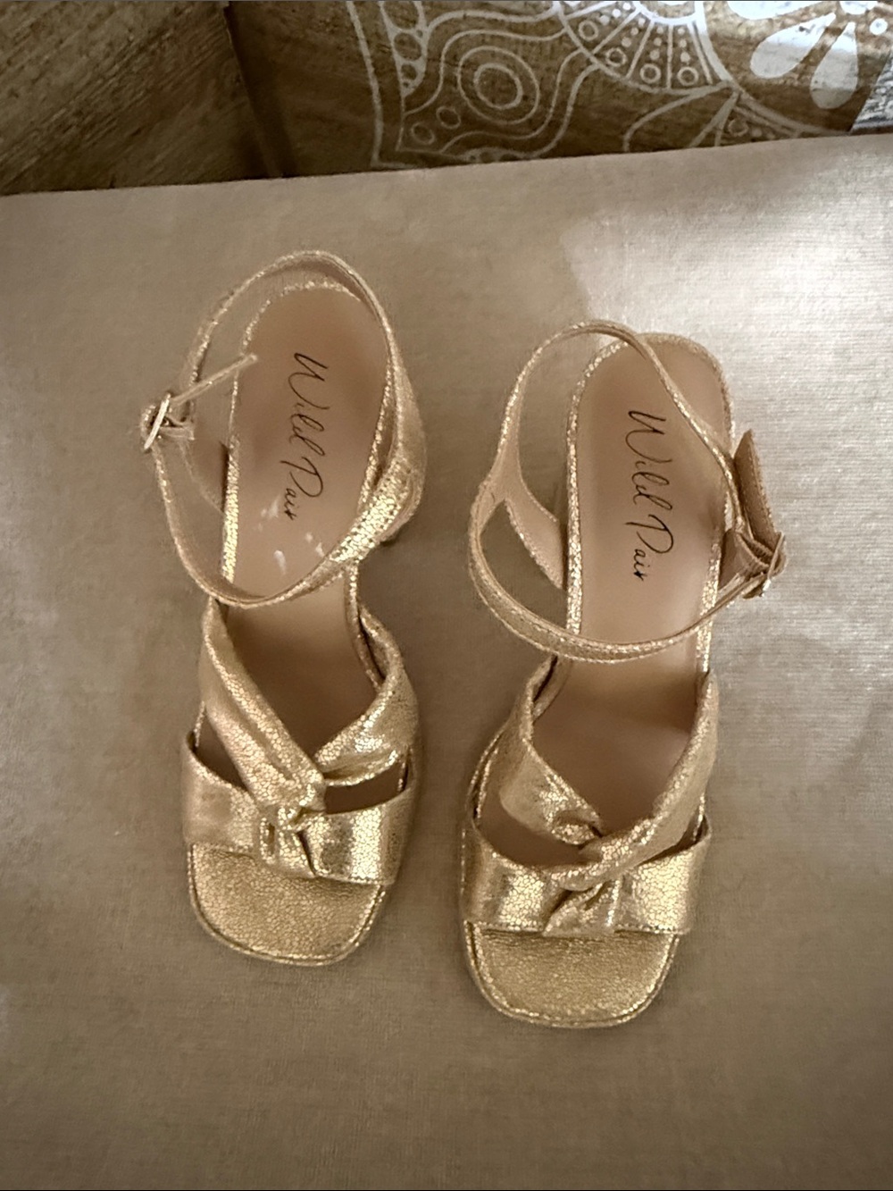 Wild Pair Metallic Gold Knot Front Ankle Strap Sandals